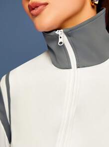 VARSITIE Đồ họa Chữ cái Contrast Piping Thả vai Mùa vụ Jacket thể thao - trắng - Xem 5