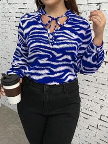 SHEIN Unity Plus Blouse À Rayures Zébrées À Nœud - Bleu marine - Voir 3