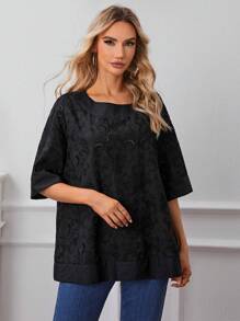 SHEIN LUNE Blouse Trou De Serrure Retour Épaule tombante - Noir - Voir 6