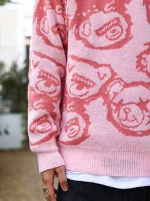Manfinity Hypemode Men Bear Pattern Drop Shoulder Sweater - Pink - View 5