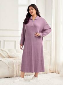 Mulvari Hơn Thả vai Đồ đan Ribbed Đầm - Màu tím - Xem 5