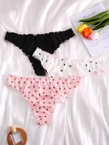PetitDoll Plus 3pack Heart Print Lettuce Trim Bow Front Panty - Multicolor - View 2