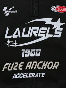 SHEIN 女大童標語圖案半拉鏈加絨內裏運動衫 - 黑色 - 查看 5