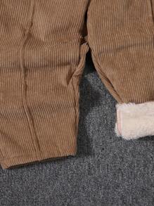 SHEIN Young Boy Slant Pocket Thermal Lined Corduroy Pants - Khaki - View 7