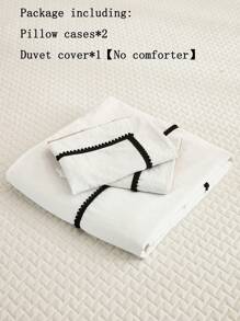 3pcs White & Camel Bedding Set, Black Mini Pom Pom Decor Duvet Cover, Bohemian Farmhouse Style Bedding Set, Includes 1 Duvet Cover With Zipper, 2 Pillow Shams, No Comforter Filler, Soft & Lightweight Microfiber, Suitable For Students - Multicolor - View 6