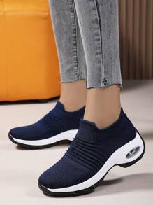 Women's Casual Sneakers, Fashion Slip-On Air Cushion Socks Shoes, Solid Color Sports Shoes - Blue and White - View 2
