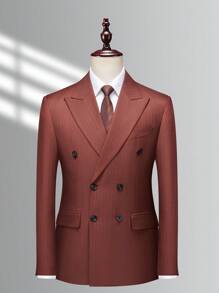 Manfinity Mode Men 1pc Double Breasted Blazer - Burgundy - View 1