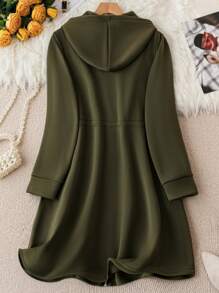 SHEIN LUNE Plus Drawstring Waist Zip Up Hooded Sweatshirt Dress
