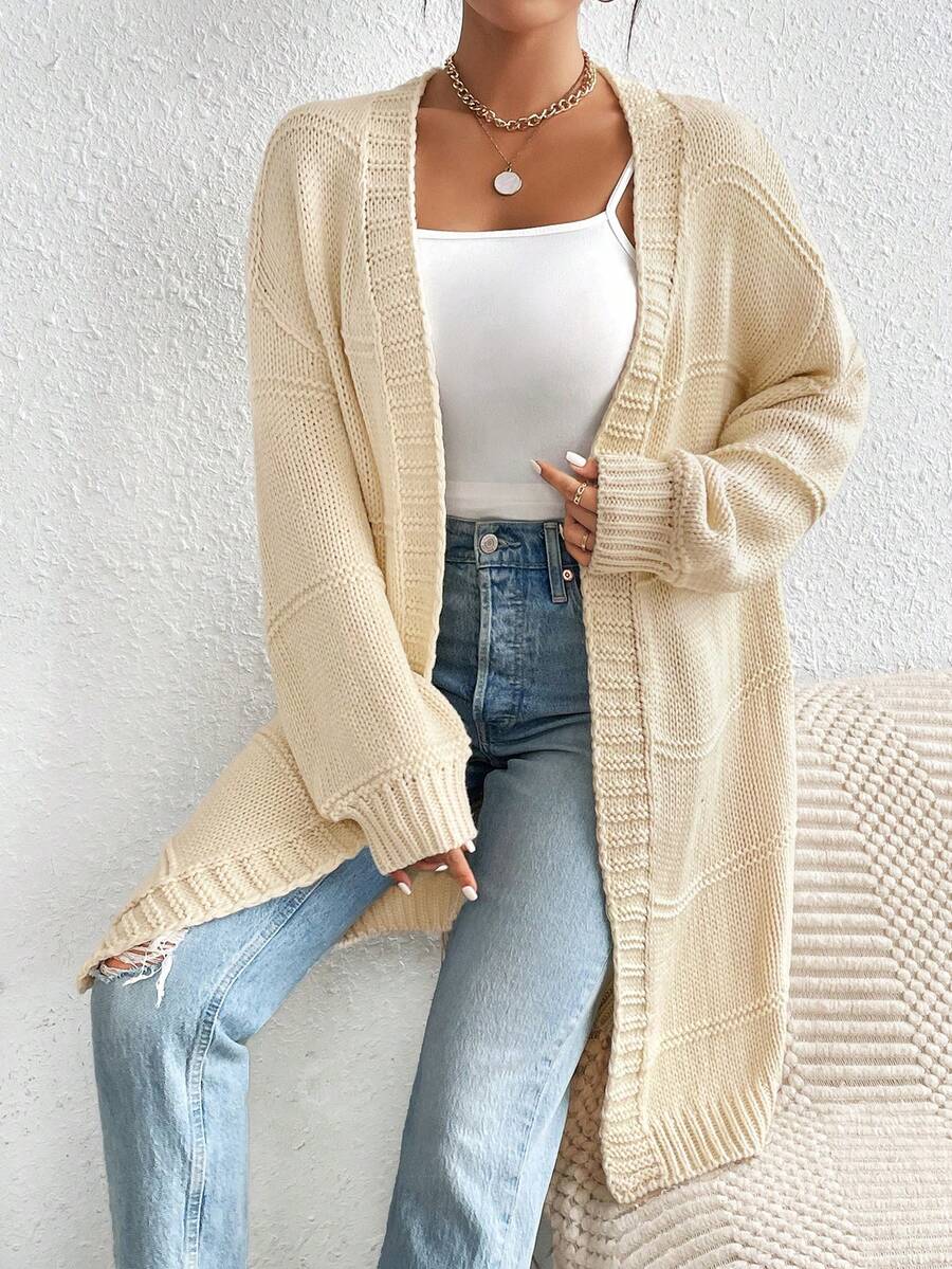 SHEIN Unity 落肩休闲设计开衫 - 杏色 - 查看 1