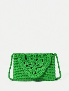 SHEIN VCAY Women's Woven Crossbody Bag With Flap Cover, Minimalist Style And Multifunctional Design - Green - View 7