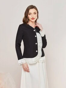 Modelyn Two Tone Layered Ruffle Trim Coat