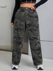 SHEIN ICON Hơn Camo In Túi có nắp Quần jean chở hàng - Nhiều màu - Xem 6