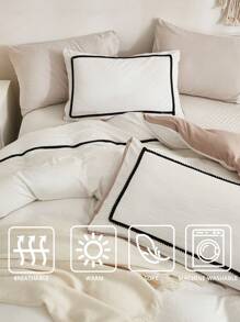 3pcs White & Camel Bedding Set, Black Mini Pom Pom Decor Duvet Cover, Bohemian Farmhouse Style Bedding Set, Includes 1 Duvet Cover With Zipper, 2 Pillow Shams, No Comforter Filler, Soft & Lightweight Microfiber, Suitable For Students - Multicolor - View 9