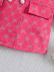女嬰字母圖案羊絨領口雙排釦外套 - 粉色 - 查看 7