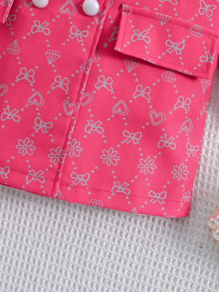 Baby Girl Letter Graphic Borg Collar Double Breasted Coat