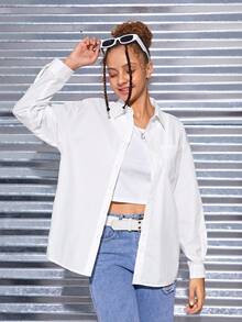 SHEIN Teen Girl Slogan & Floral Graphic Drop Shoulder Shirt - White - View 5