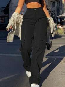 側翻蓋口袋工裝褲