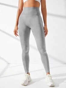 Easithlete Xà cạp yoga Liền mạch Căng cao Kiểm soát bụng Scrunch Butt Hoạt động Quần tất Với Thắt lưng băng rộng - Màu Xám nhạt - Xem 6