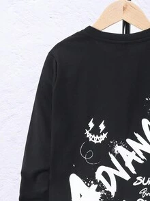 SHEIN Tween Boy Slogan & Cartoon Graphic Tee - Black - View 4