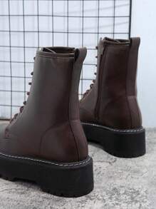 SHUZIA Minimalist Lace-up Front Combat Boots - Chocolate Brown - View 4