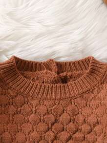 Baby Girl Ruffle Trim Keyhole Back Knit Bodysuit - Brown - View 3