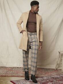 Manfinity VCAY Men 1pc Lapel Collar Button Front Overcoat, For Fall Winter