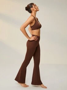 Lifespree 素色前扭結運動套裝 - 棕色 - 查看 6