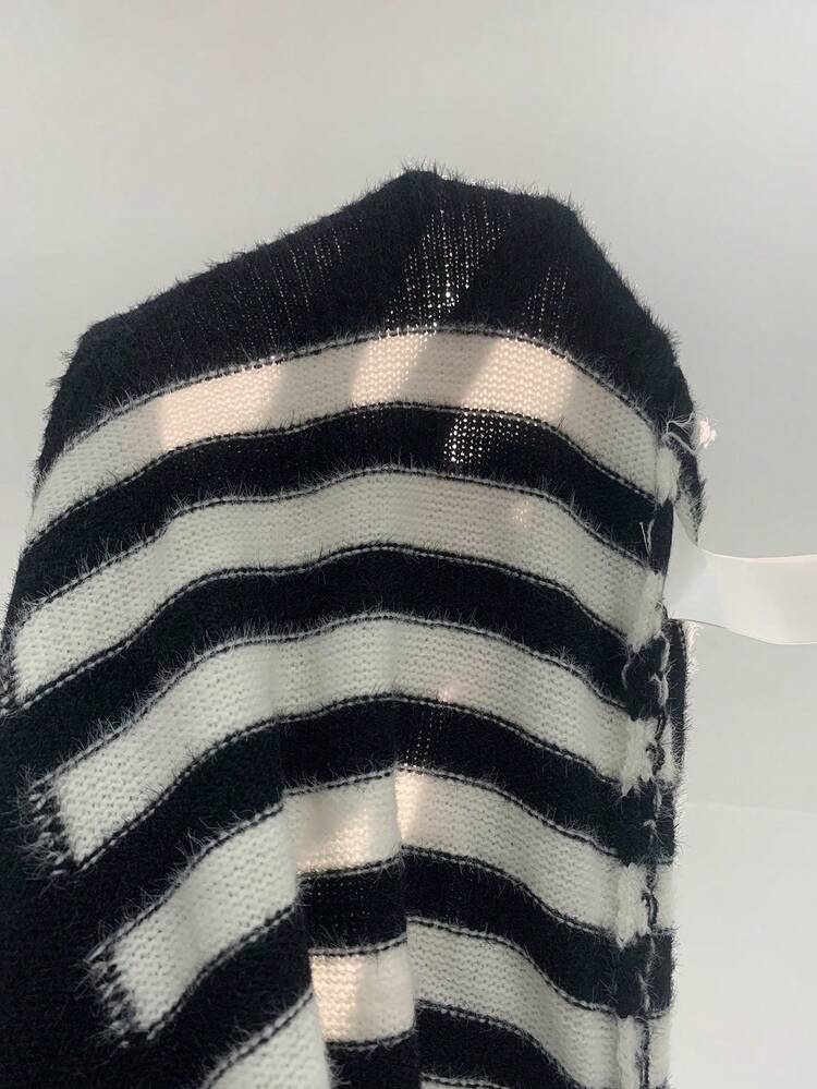 Striped Pattern Crop Knit Pullover Fall Winter Sweater