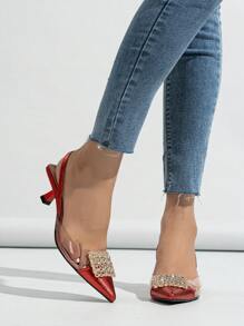 Women's Pointed Toe Stiletto Heels Red Pumps With Crystal And Cat Decoration, Elegant For Wedding, Party In Spring, Autumn And Winter - Red - View 6