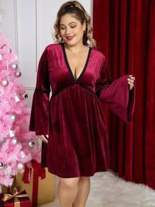 Plus Boże Narodzenie Głęboki dekolt Oprawa kontrastowa Aksamit Koszula nocna