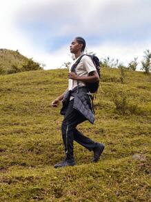 Manfinity Sport Corelite 男士字母圖案織帶拼接運動T恤 - 杏色 - 查看 7