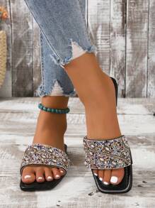 Sandalias planas de mujeres - Negro - Ver 2