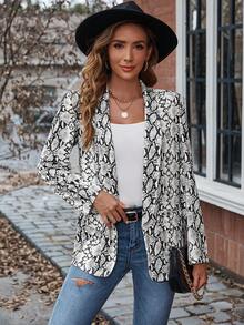 SHEIN Clasi 蛇紋青果領開門襟西裝外套 - 卡其色 - 查看 4