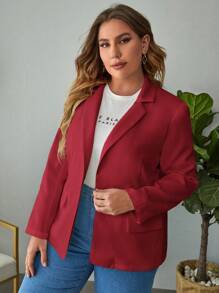 SHEIN Essnce 大碼西裝領單釦西裝外套 - 酒紅色 - 查看 3