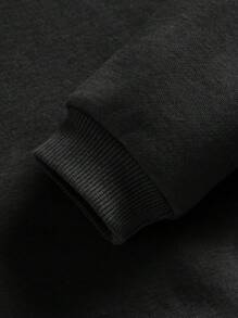 SHEIN 年轻男孩休闲简约卡通图案长袖连帽运动衫，适合秋季 - 黑色 - 查看 5