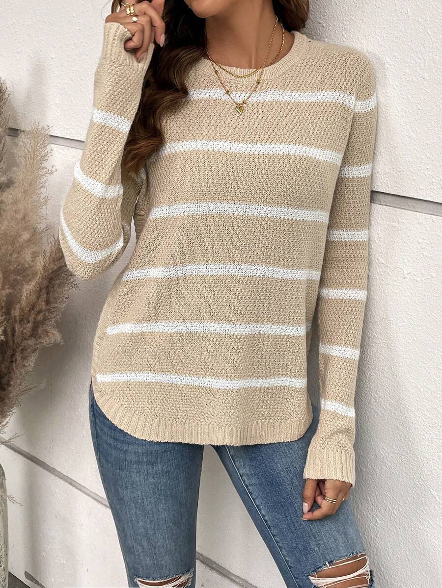 Mẫu sọc Curved Hem Áo len - Nhiều màu - Xem 1