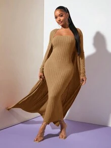 SHEIN SXY Solid Tube Bodycon Dress - Camel - View 6