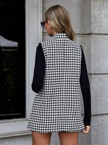 SHEIN Unity Houndstooth Print Sleeveless Overcoat - Black and White - View 2