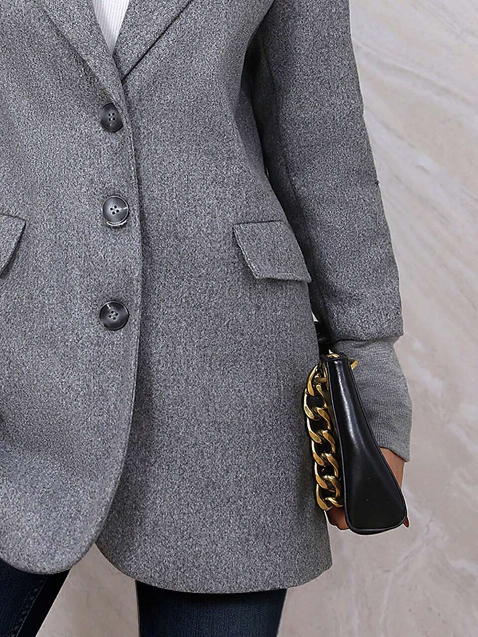 Lapel Neck Flap Detail Button Front Overcoat Fall Cloth For Women