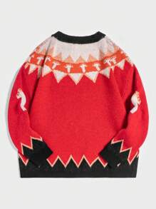 Flirla 大碼兔子&幾何圖案落肩袖套頭毛衣 - 紅色 - 查看 2