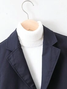 Tween Boy 1pc Lapel Neck Flap Detail Single Button Blazer