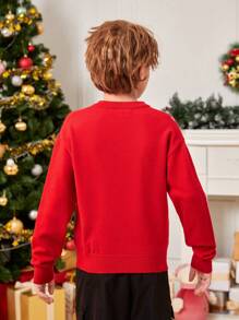 SHEIN 男大童1入組聖誕麋鹿圖案落肩袖套頭毛衣 - 紅色 - 查看 2