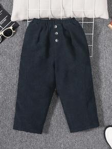 SHEIN Young Boy Button Front Thermal Pants - Green - View 2