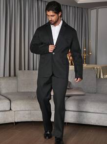 Manfinity Mode 男士大码單釦西裝外套&西裝褲 - 黑色 - 查看 1