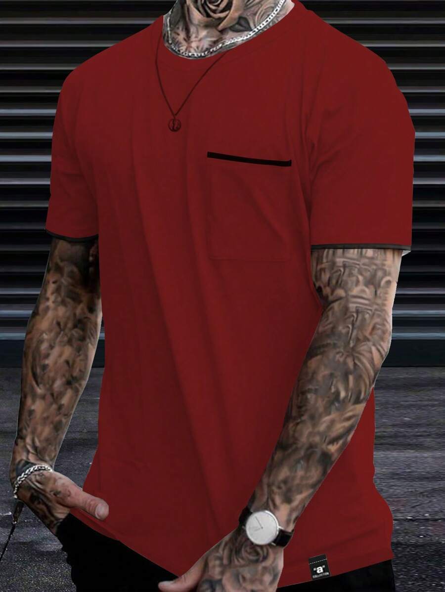 Manfinity Homme Men Plus Pocket Patched Tee - Burgundy - View 1