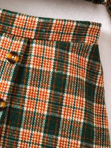 SHEIN 女小童格紋印花西裝領夾克&半身裙&帽