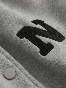 DAZY Letter Graphic Striped Trim Drop Shoulder Two Tone Bomber Jacket - Grey - View 7