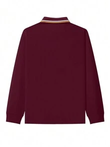 Manfinity Men Horse Print Striped Trim Polo Shirt - Burgundy - View 2