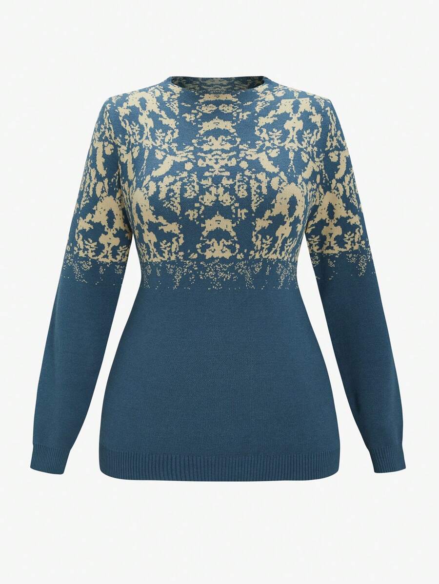 SHEIN LUNE Plus Graphic Pattern Sweater Knit Pullover Fall Winter Outfit