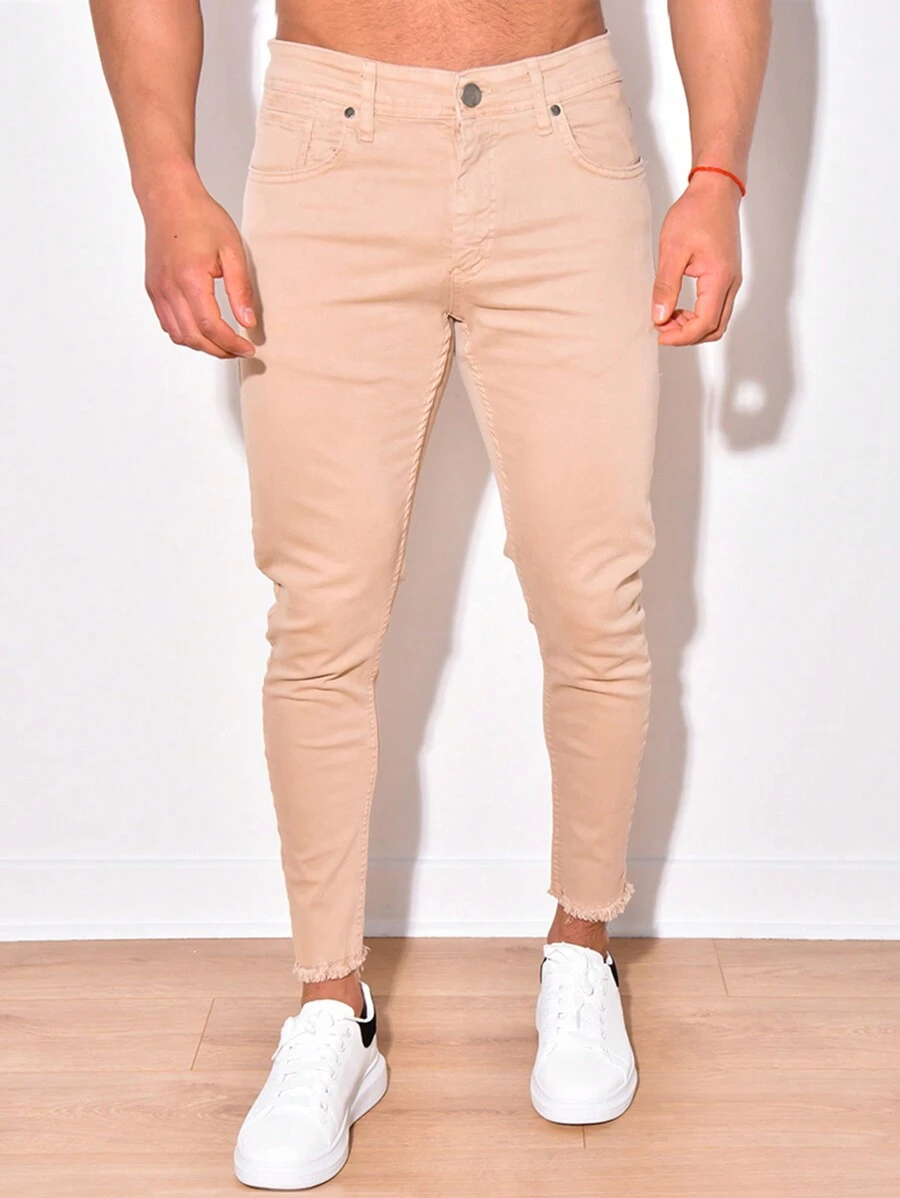 Quần jean denim cắt gấu ôm vừa vặn cho nam - Màu Khaki - Xem 1